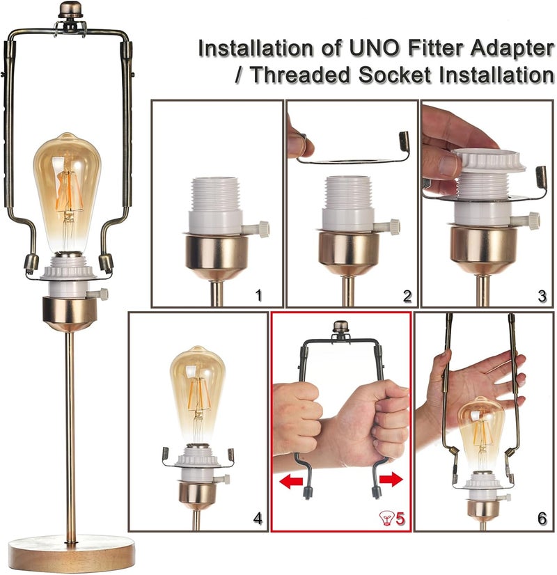 EMNOOTI 7 8 9 10 inch Lamp Shade Harp Holder,Adjustable Lamp Harp Kit,Fit Both Standard Lamp Rod and E26 Light Base UNO Fitter Adapter,with 2 Shade Attaching Finial Top (Bronze Color - 2 Set) - Image 4